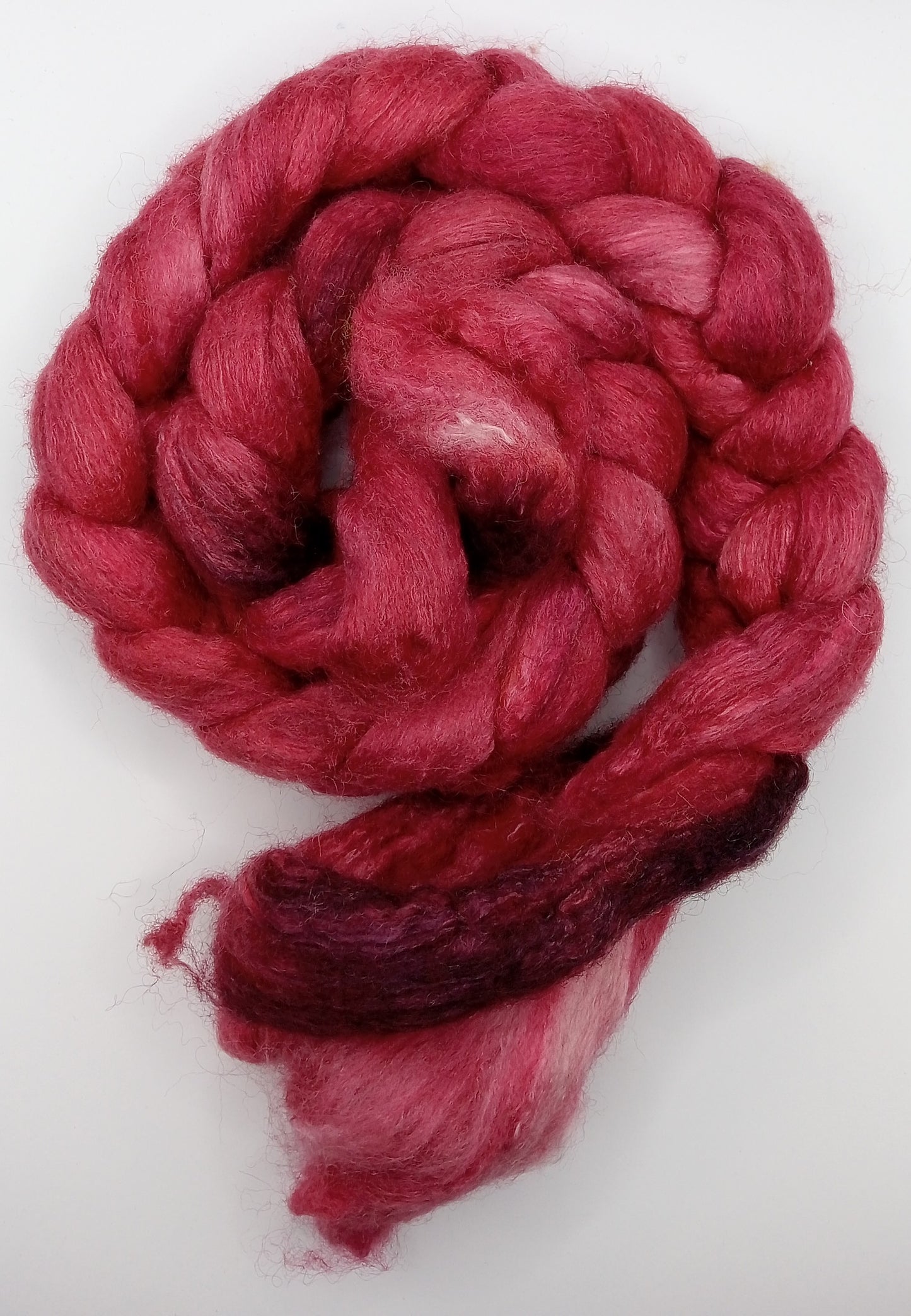 100G Falkland/Mulberry Silk hand dyed fibre combed top - "Camellia"