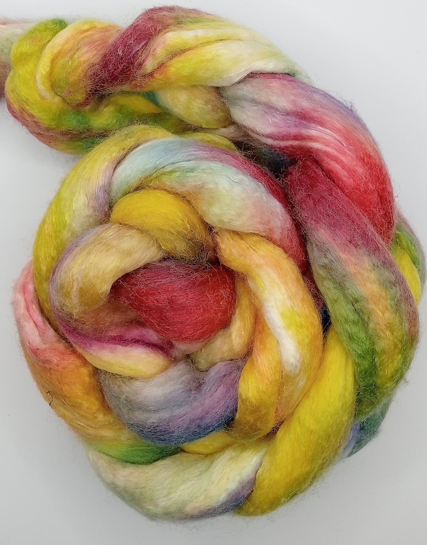 100G Merino/Silk hand dyed fibre combed top - "Tuitti Fruiti"