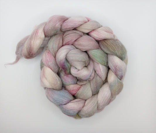 100G Rambouillet/Rose hand dyed custom blend fibre - combed top lilac/mint green fusion