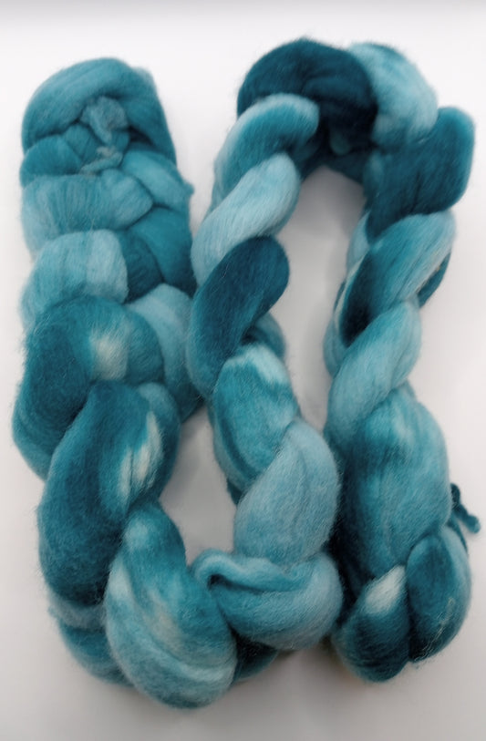 100G Rambouillet hand dyed fibre combed top - "Teal"