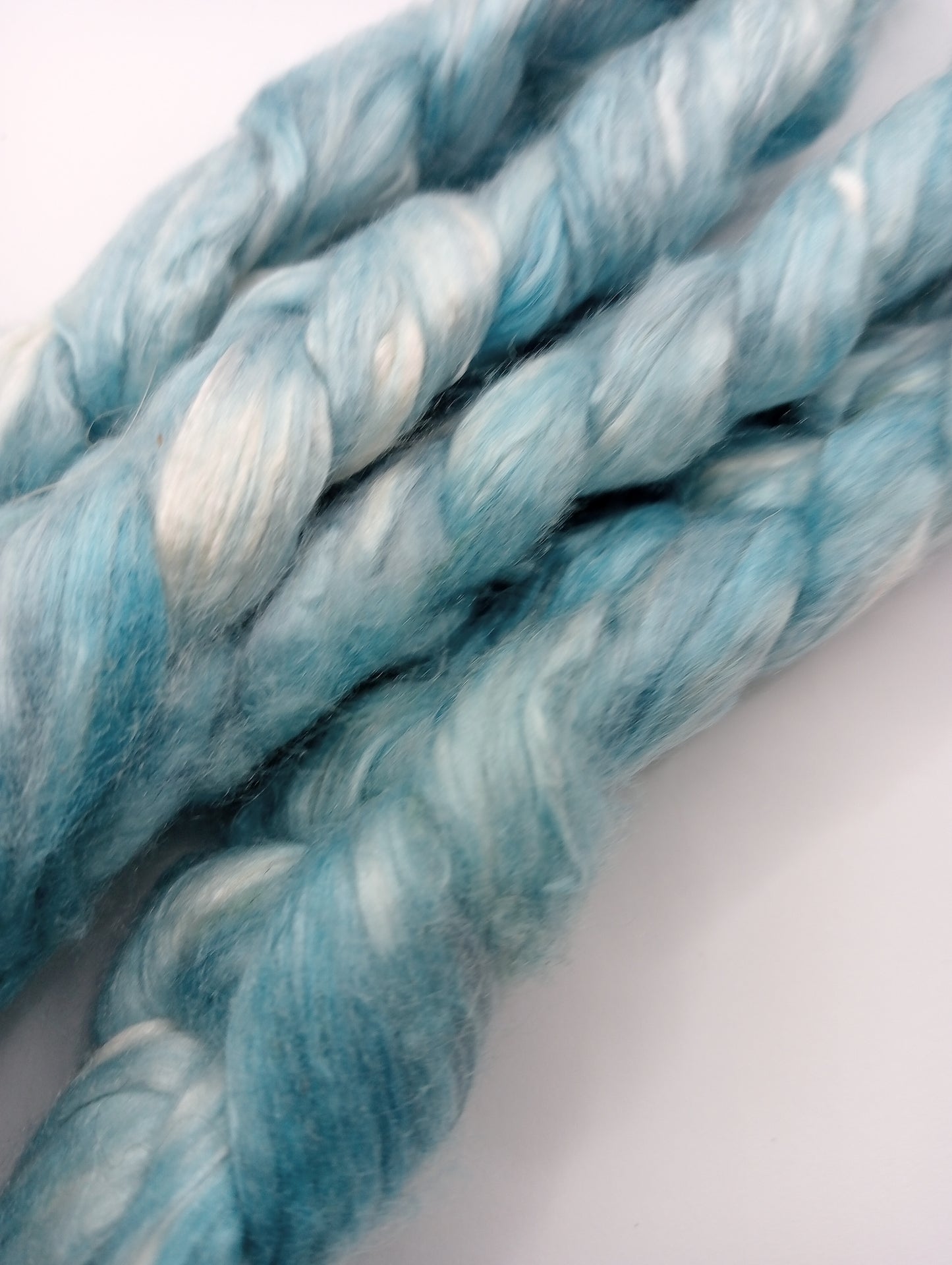 50G 'A' Grade Pure Mulberry Silk- "Pale blues" Hand Dyed Luxury