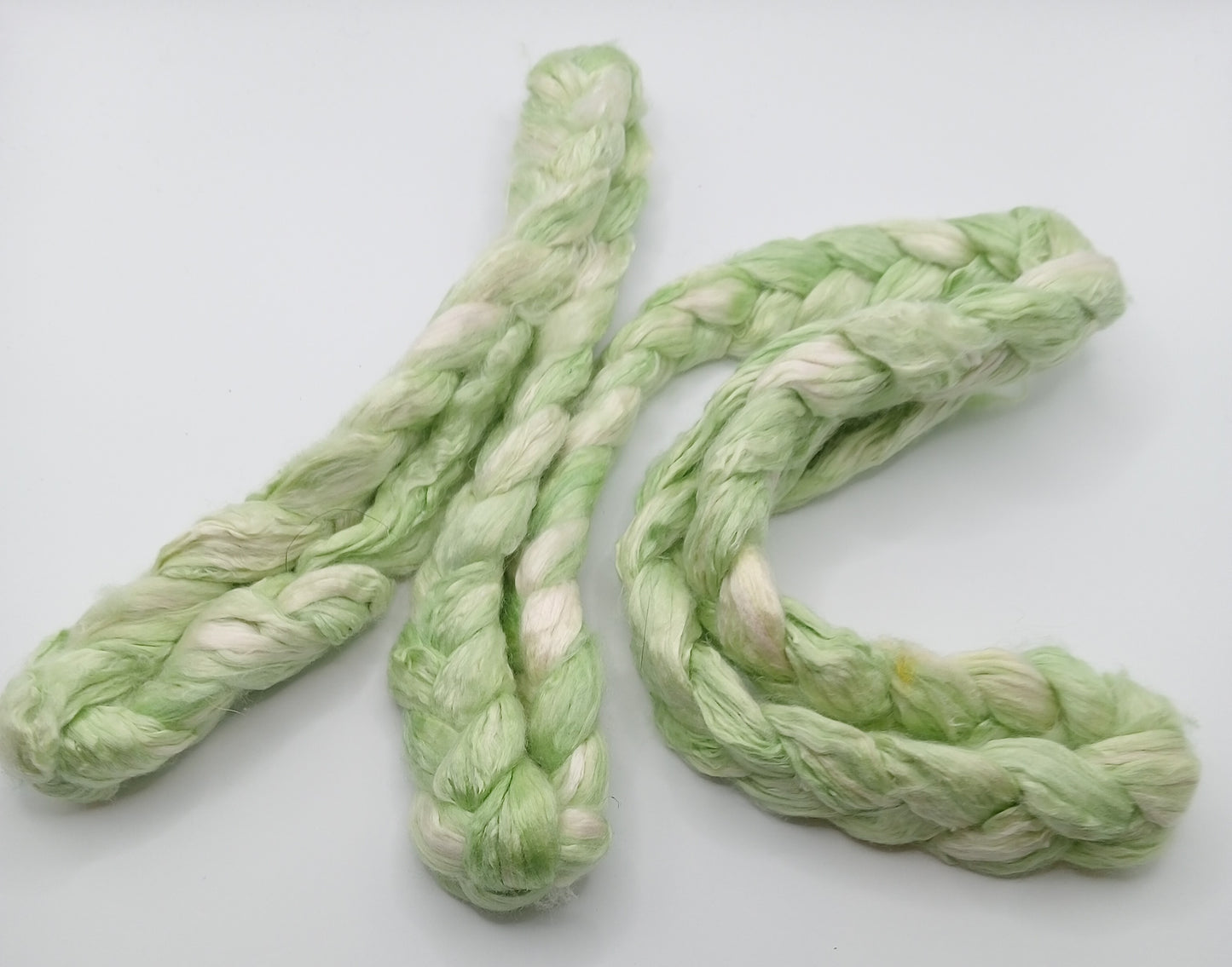 50G 'A' Grade Pure Mulberry Silk- "Pale Greens" Hand Dyed Luxury