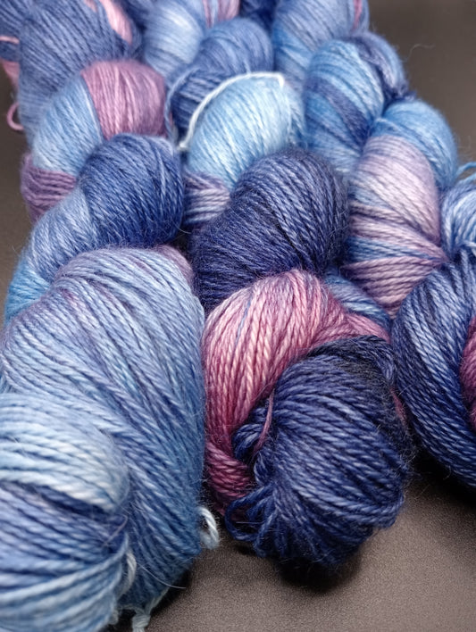 100G Alpaca/Silk/   Cashmere hand dyed 4 ply Yarn- "Twighlight Tide"