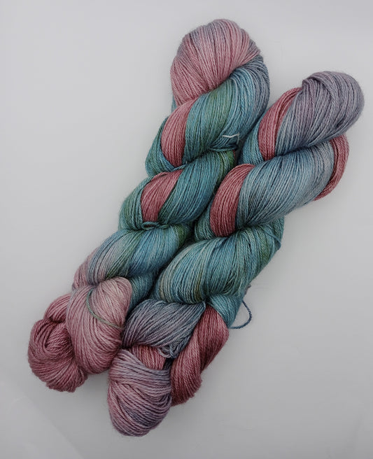 100G Alpaca/Silk/   Cashmere hand dyed 4 ply Yarn- "Moss and Mauve"