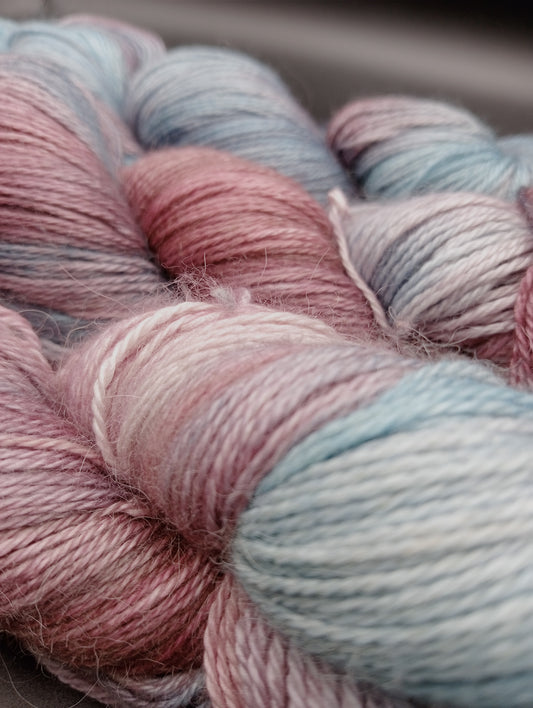 100G Alpaca/Silk/   Cashmere hand dyed 4 ply Yarn- "Pink Ladys' Slipper"