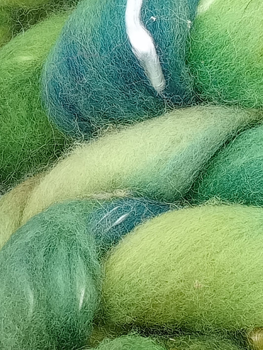 100G Merino/Tencel luxury fibre blend of hand dyed fibre combed top - "Peacock"