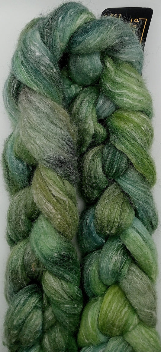 100G Tweed/Merino/Bamboo hand dyed fibre combed top - "Jade Twist"