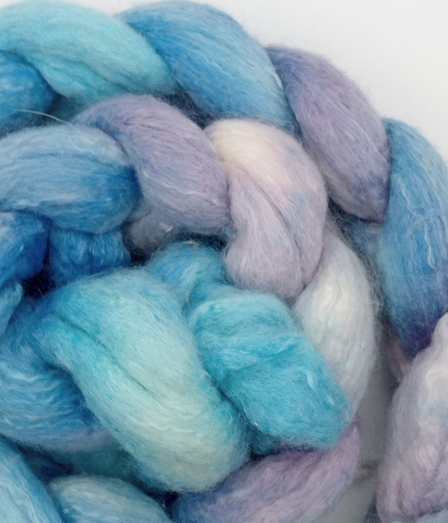 100G Falkland/Mulberry Silk hand dyed fibre combed top - "Sky Blue"