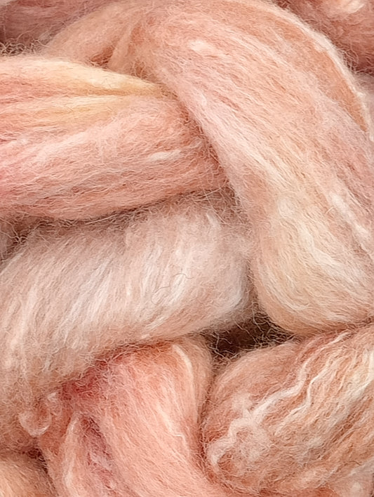 100G Tweed/Merino/Bamboo hand dyed fibre combed top - "Spring Blush"