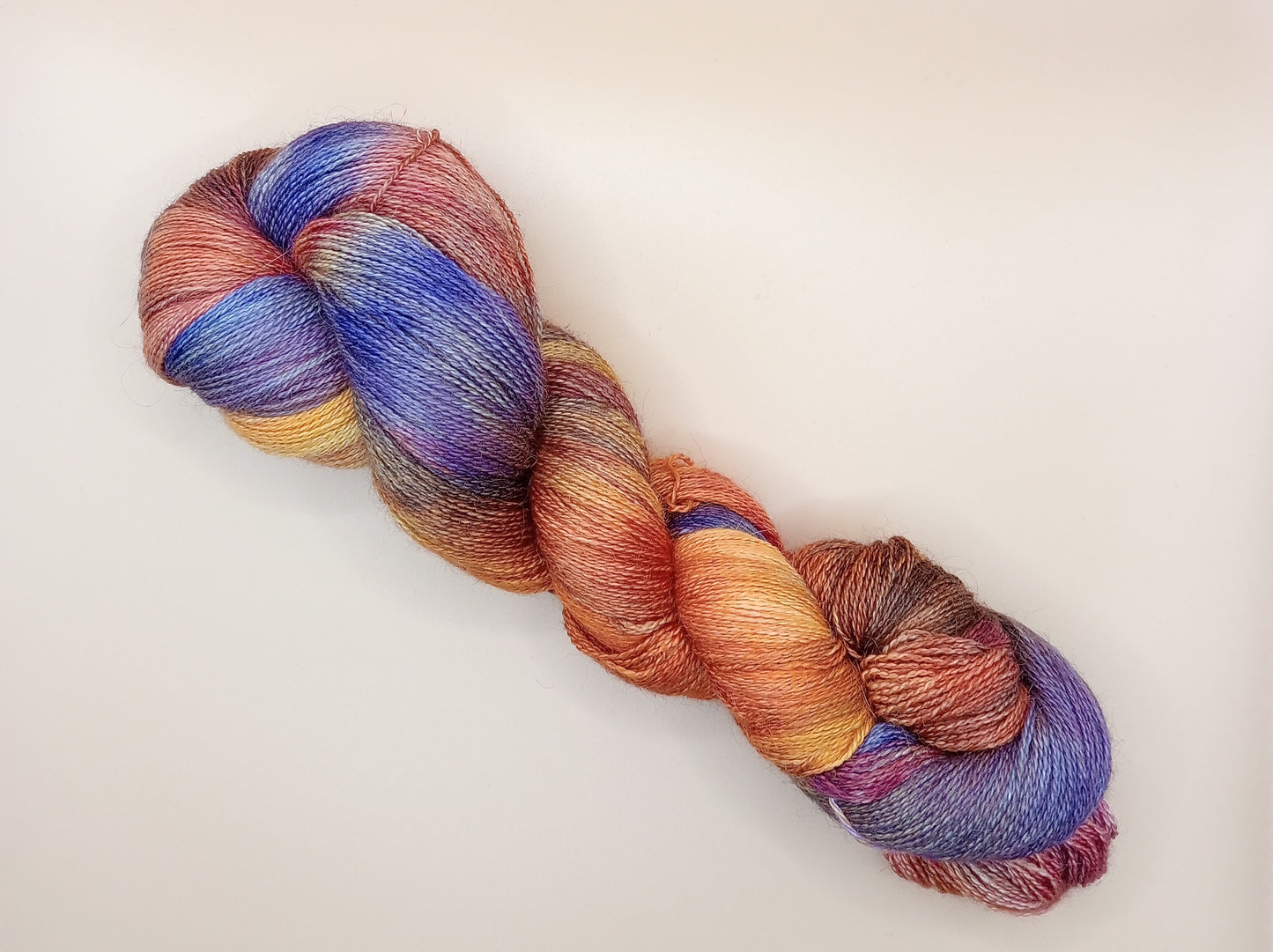 100G Alpaca/Silk/   Cashmere hand dyed Lace Weight Yarn- "Firecracker"