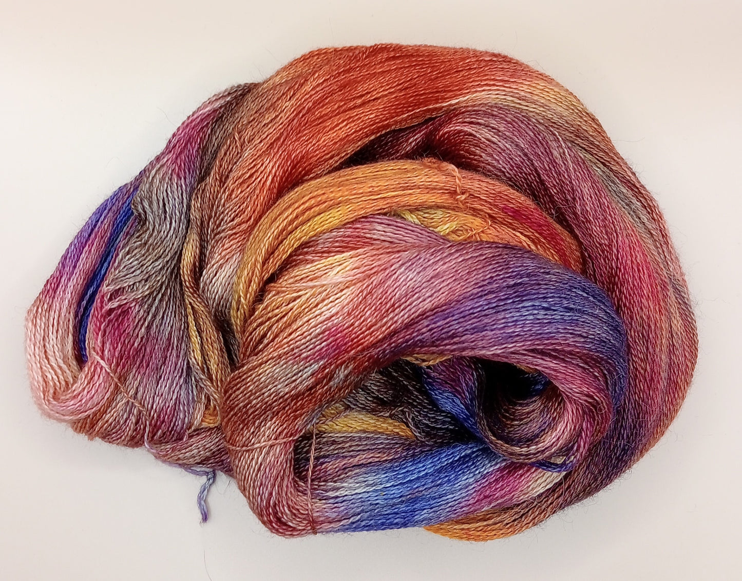 100G Alpaca/Silk/   Cashmere hand dyed Lace Weight Yarn- "Firecracker"