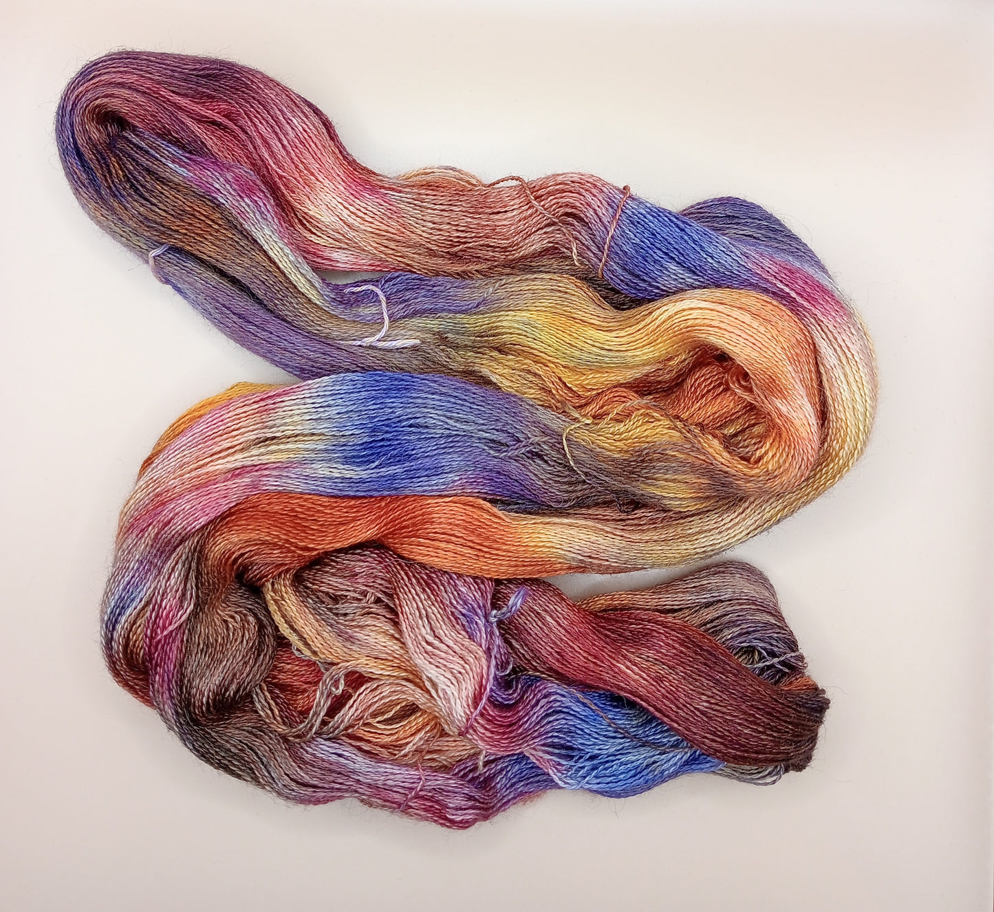 100G Alpaca/Silk/   Cashmere hand dyed Lace Weight Yarn- "Firecracker"