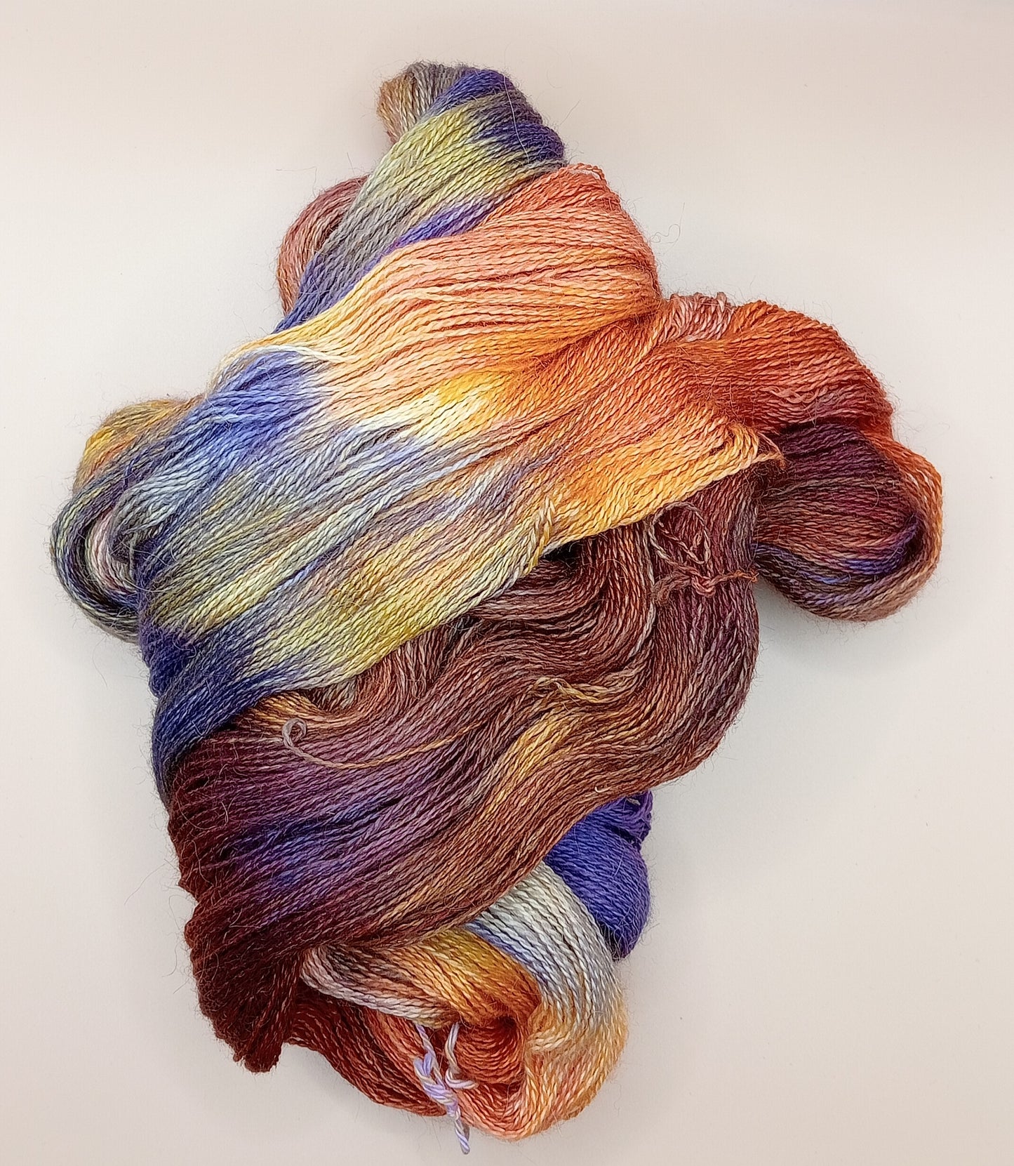 100G Alpaca/Silk/   Cashmere hand dyed Lace Weight Yarn- "Firecracker"