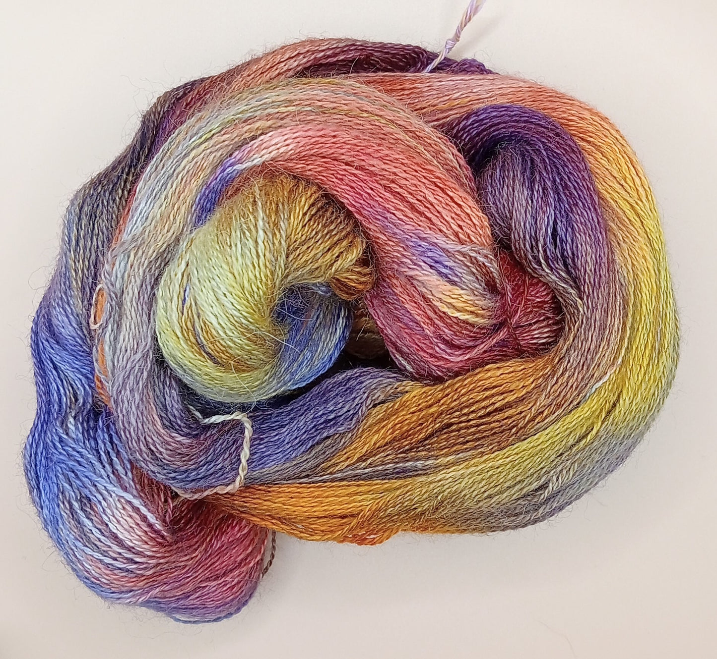 100G Alpaca/Silk/   Cashmere hand dyed Lace Weight Yarn- "Firecracker"