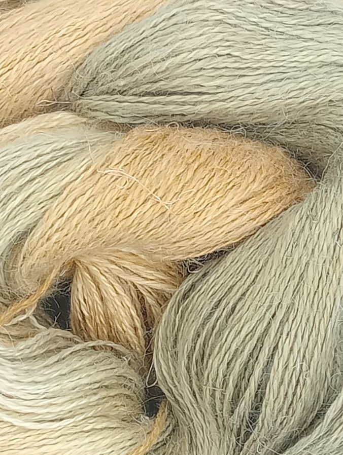 100G Alpaca/SIlk/Linen hand dyed Lace Weight Yarn- "Pheasants Tail Grass"