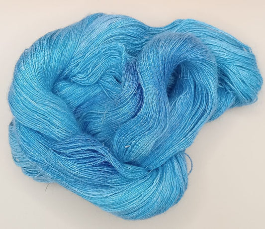 100G Alpaca/SIlk/Linen hand dyed Lace Weight Yarn- "Ocean Depths"